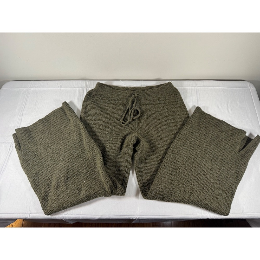 Aerie CozyUp Waffle Knit Skater Pants Wide Leg - Washed Olive Green - Size M